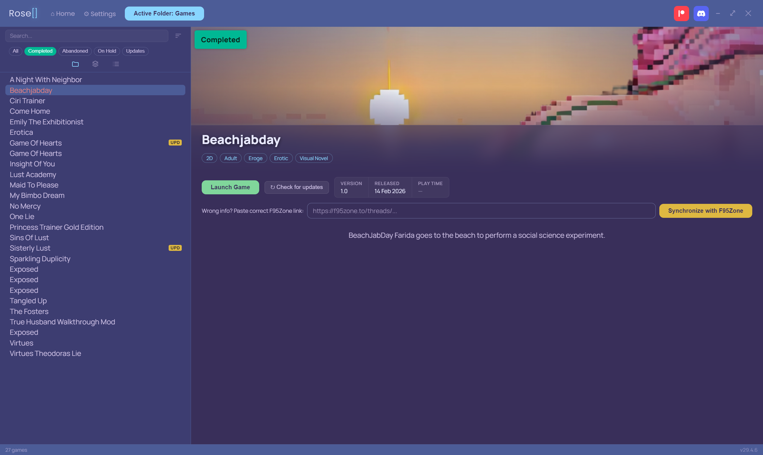 Completed games filter